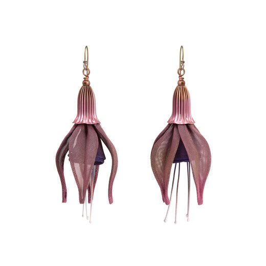 Fuchsia mesh earrings by Sarah Cavender